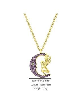925 Sterling Silver Plated with 18k Yellow Gold Angel On Moon CZ Pendant